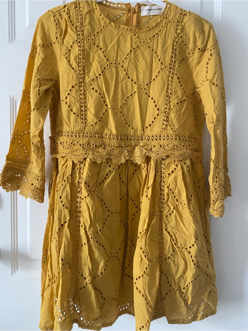 Goodnight Macaroon Eyelet Lace Waistband Dress in Mustard